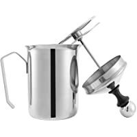 Fayomir Espumador de Leche de Acero Inoxidable- 500 ml- Plata- 8 x 8 x 18 cm